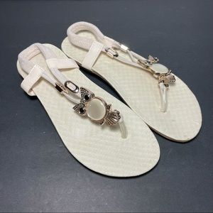 Sandals Open Toe Cream Gold Owl US 5.5 EU 36